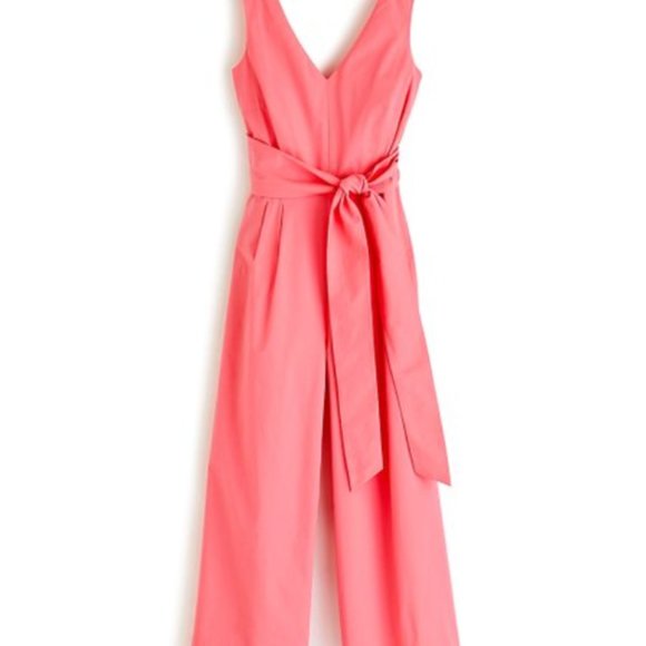 J, Crew Wrap Tie Jumpsuit in Bright Coral - Picture 3 of 11
